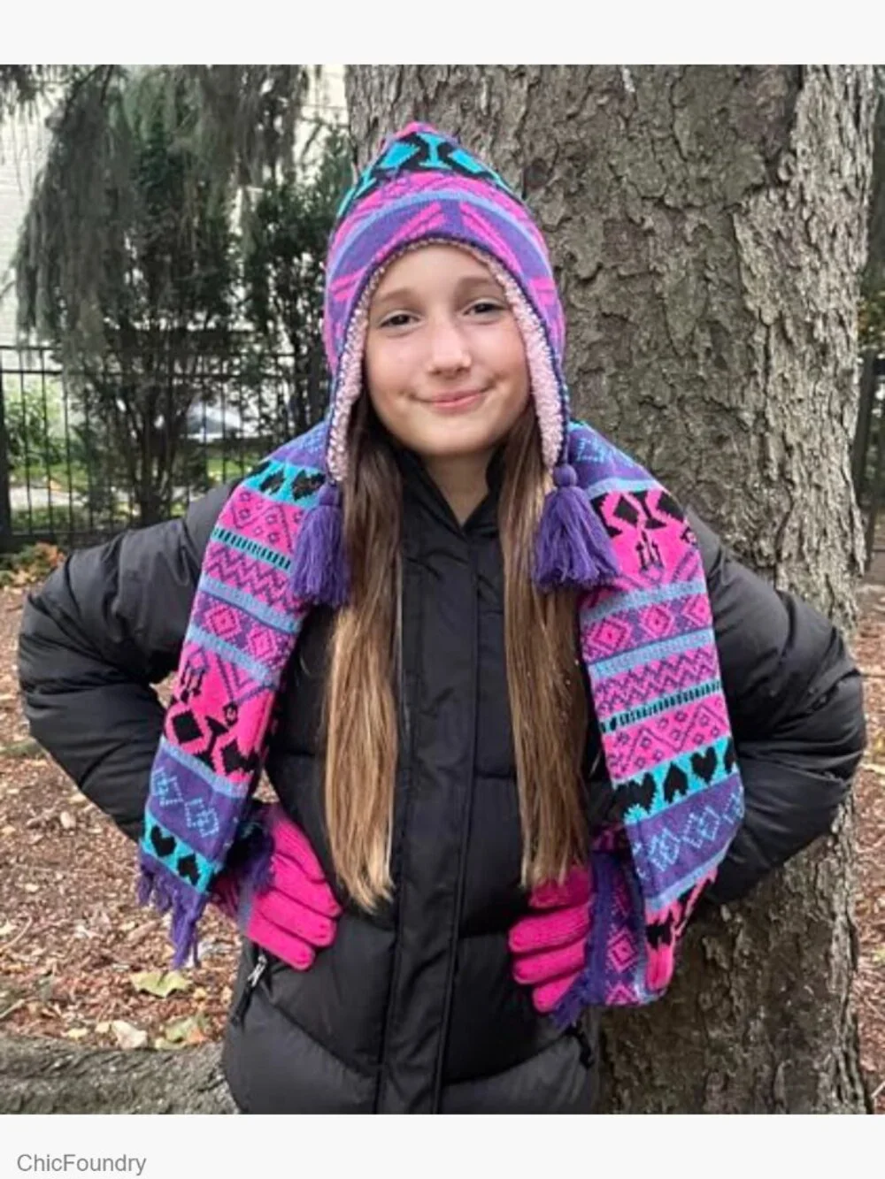 Winter Knit Hat Glove Scarf Set Sherpa Lined Full Zip Fleece